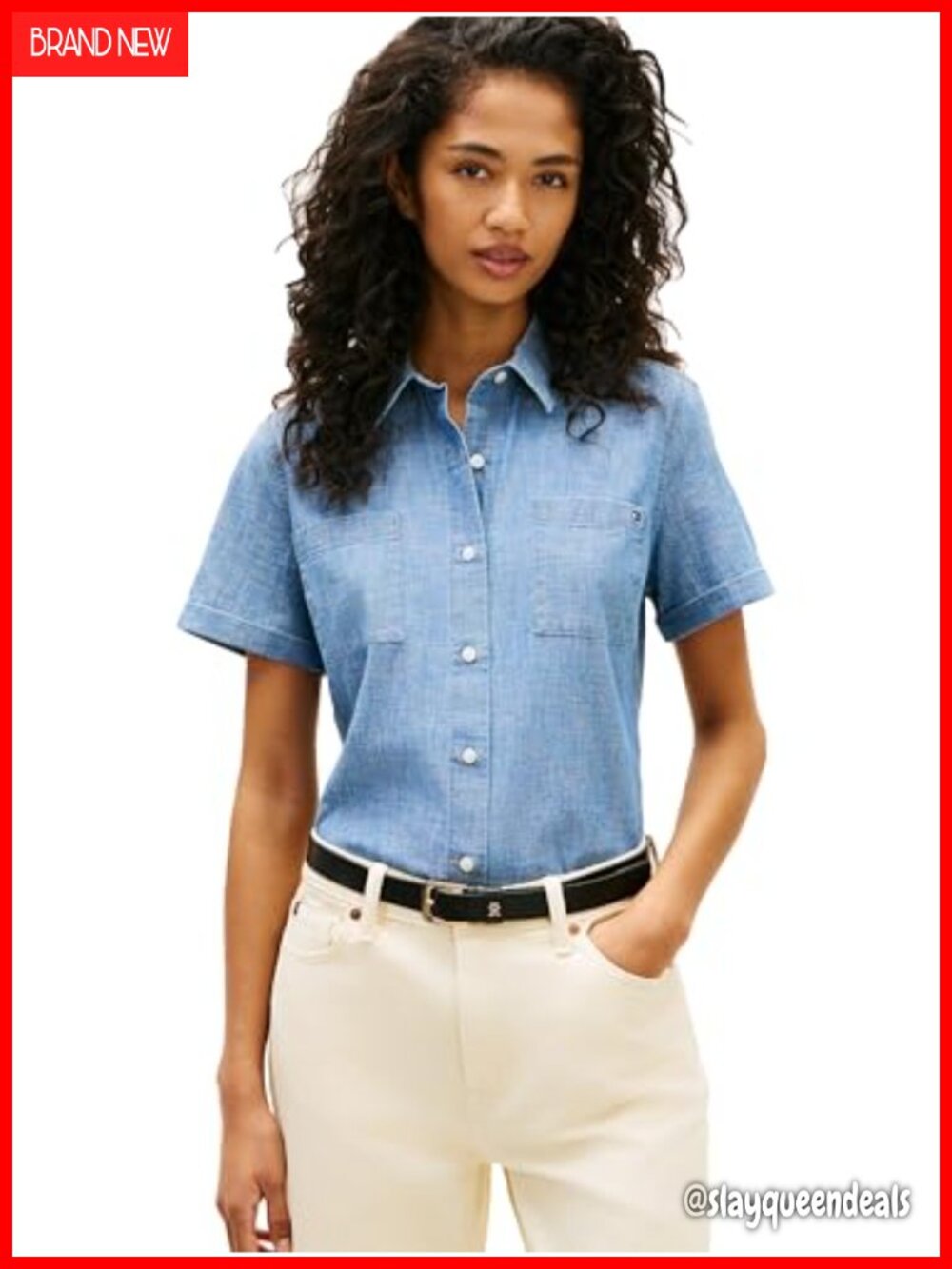 Women's 100% Cotton Short Sleeve Button Down Shirt, Regular Fit, Embroidered